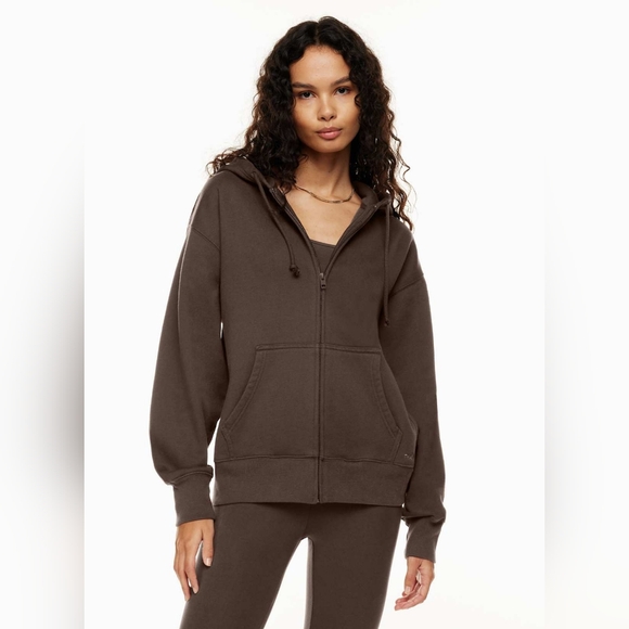 TNA Tops - Aritzia TNA Women's Brown Extra Fleece Boyfriend Fit Hoodie w/ Full Zip -Size XS